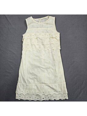 J Crew Eyelet Lace Cotton Shift Dress Size 0 Sleeveless White